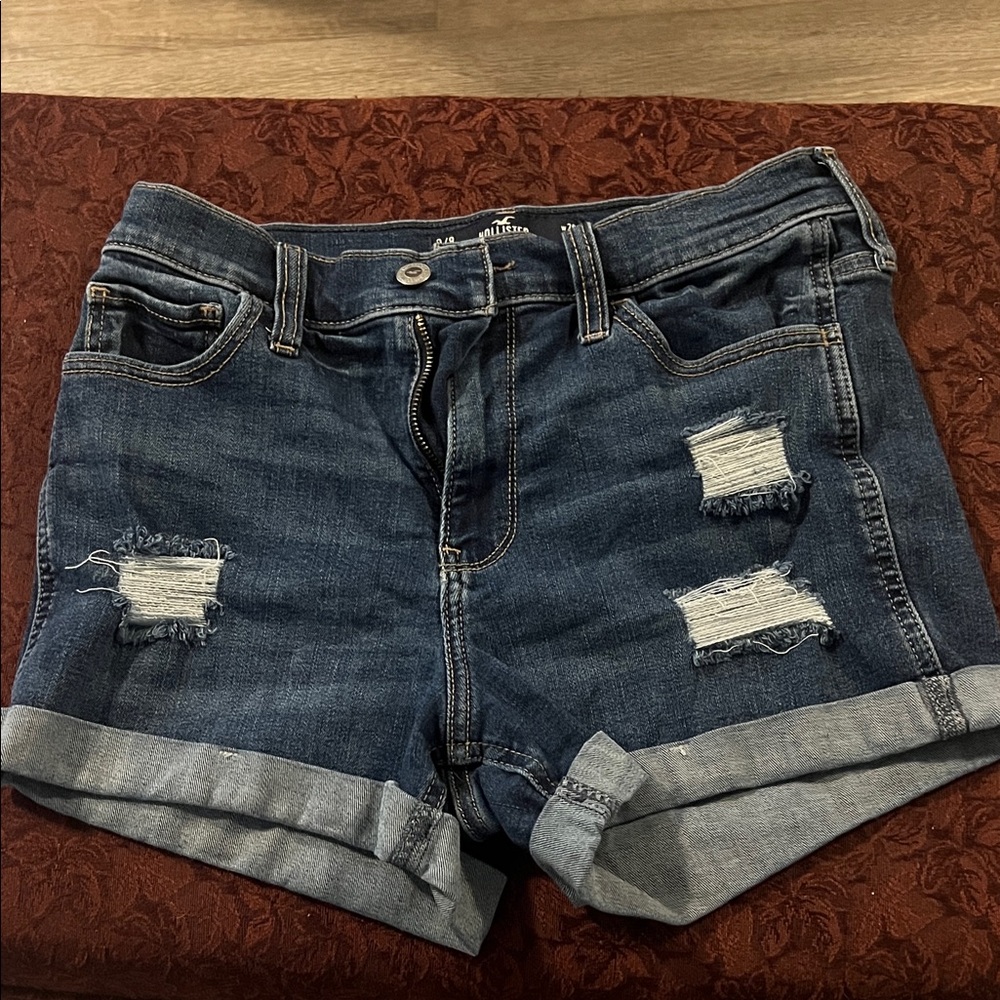 Hollister Dark Blue Distressed Jean Shorts